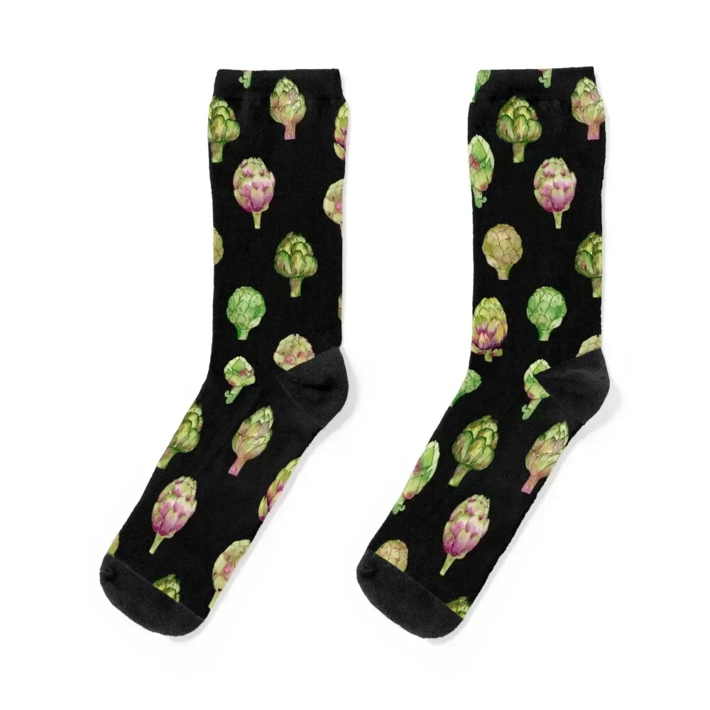 

Artichoke on black watercolor pattern Socks FASHION funny gift hip hop floral Luxury Woman Socks Men's