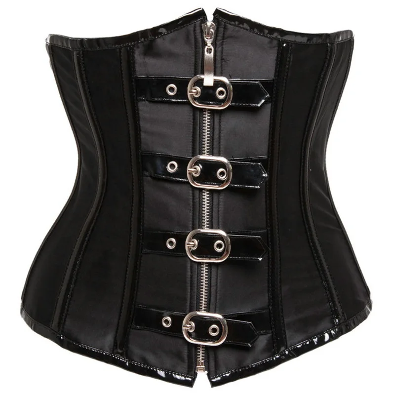 Red Front Zipper & Belt Buckle Gothic Steampunk Corsets For Women Slimming Waist Training Corset Underbust Sexy Vintage Clothes