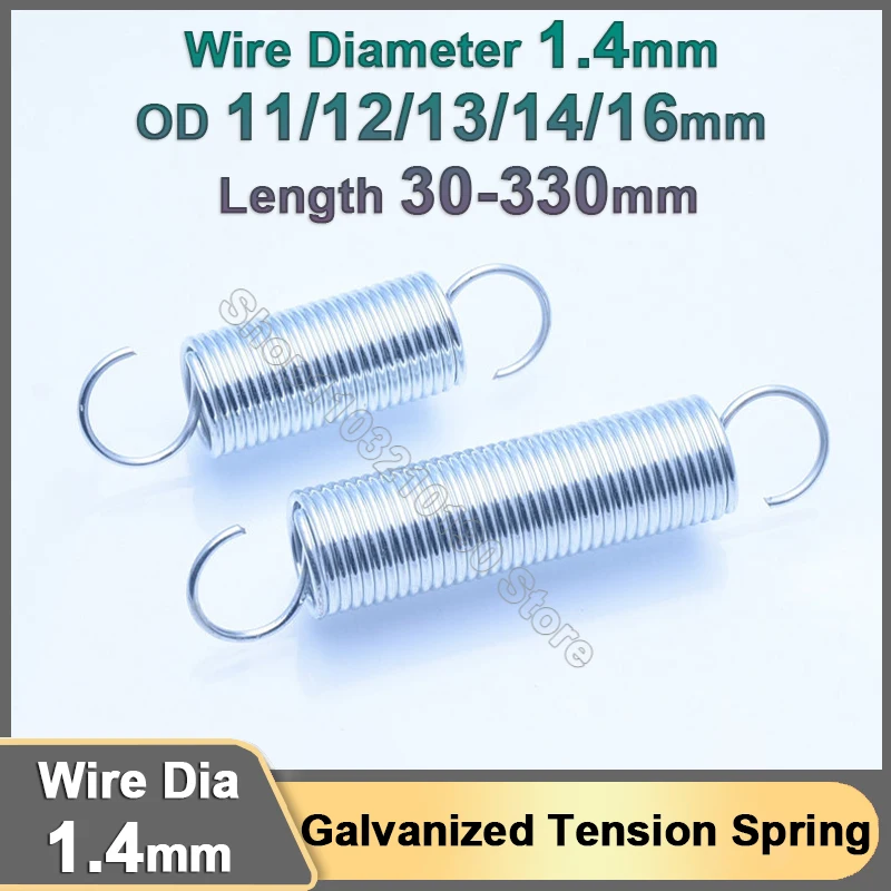 

1.4mm Galvanized Extension Tension Spring S Hook Expansion Pullback Spring Zinc Plated Coil Draught Stretching Spring OD 11-16mm