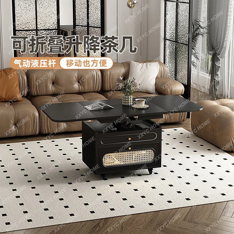 Foldable lifting coffee table dining table dual-purpose integrated mobile rock slab creative small apartment living room sofa