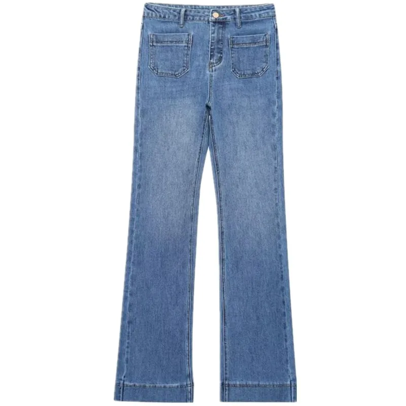 Summer 2025 Women's High Waist Straight Leg Casual Denim Jeans Patch Pocket Decor New Arrival Slim Fit Long Pants Zipper Style