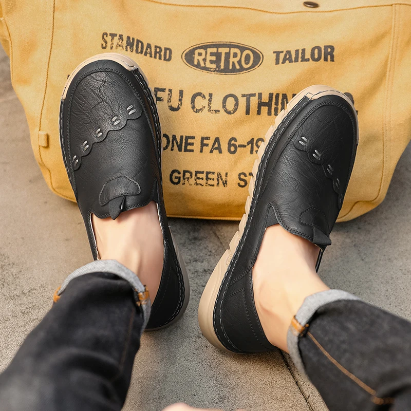 

Большие мужские кожаные туфли с нишевым дизайном. Повседневная обувь для мужчин и веселая мужская обувь. Однотонная повседневная обувь для повседневной носки.