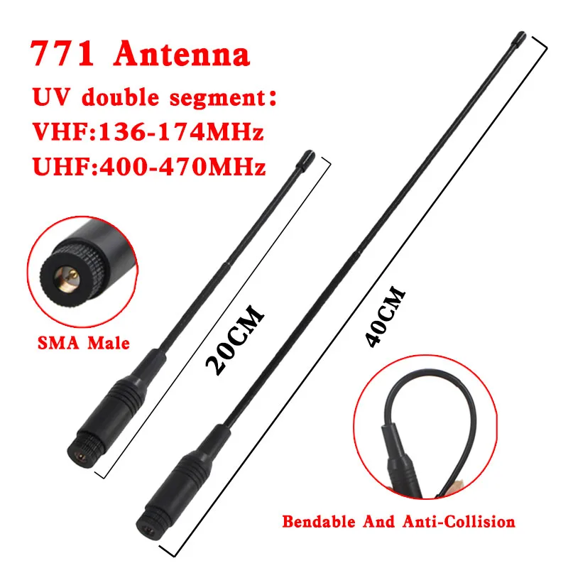 

GT-771 Antenna Dual Band Walkie Talkie Handheld Radio Antenna VHF/UHF SMA-Male For Baofeng UV-5R Yaesu VX-3R VX-5R RT3S