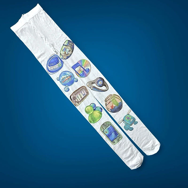 الكرتون المطبوعة الحشرات جوارب طويلة النساء جوارب لطيف تصميم الأزياء القطن الأبيض جوارب طويلة جوارب الراحة #4