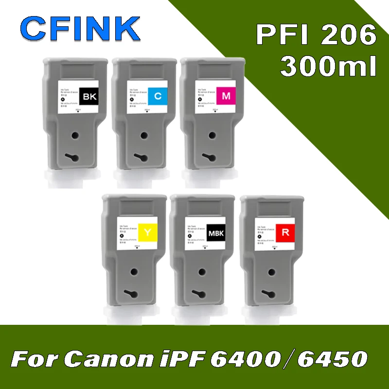 PFI 206 Compatible with PFI-206 Ink Cartridge with Dye Ink for Canon IPF6400 IPF6400S IPF6450 IPF6400SE 300ml 12 Colors/Game