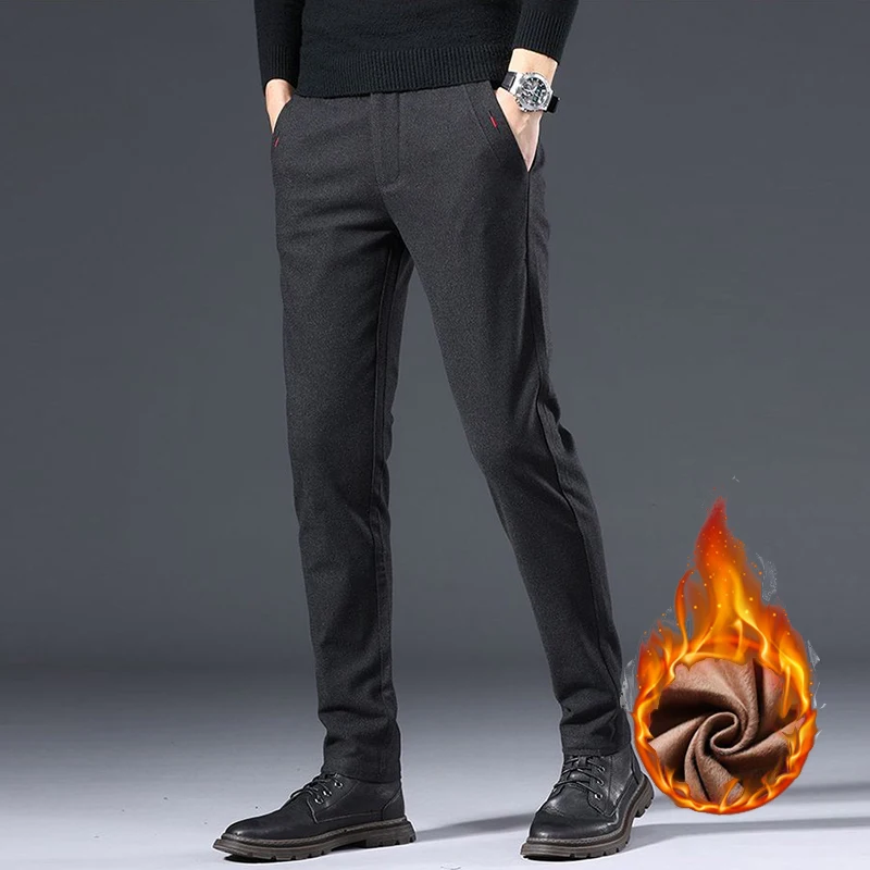 

Модные мужские зимние теплые повседневные костюмные брюки, мужские утолщенные пиджаки на флисовой подкладке, дышащие брюки с защитой от холода