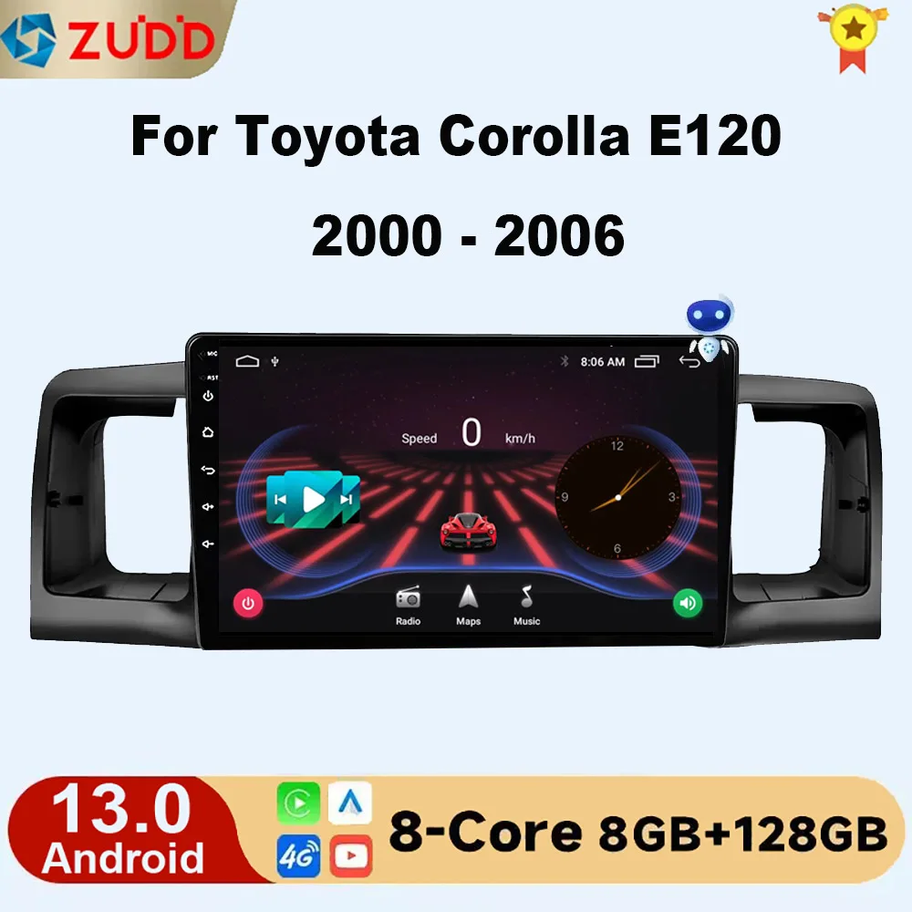 

2 Din Android 13 Car Radio Multimedia Player Navigation GPS For Toyota Corolla E130 E120 2000-2006 Carplay 2din Stereo dvd