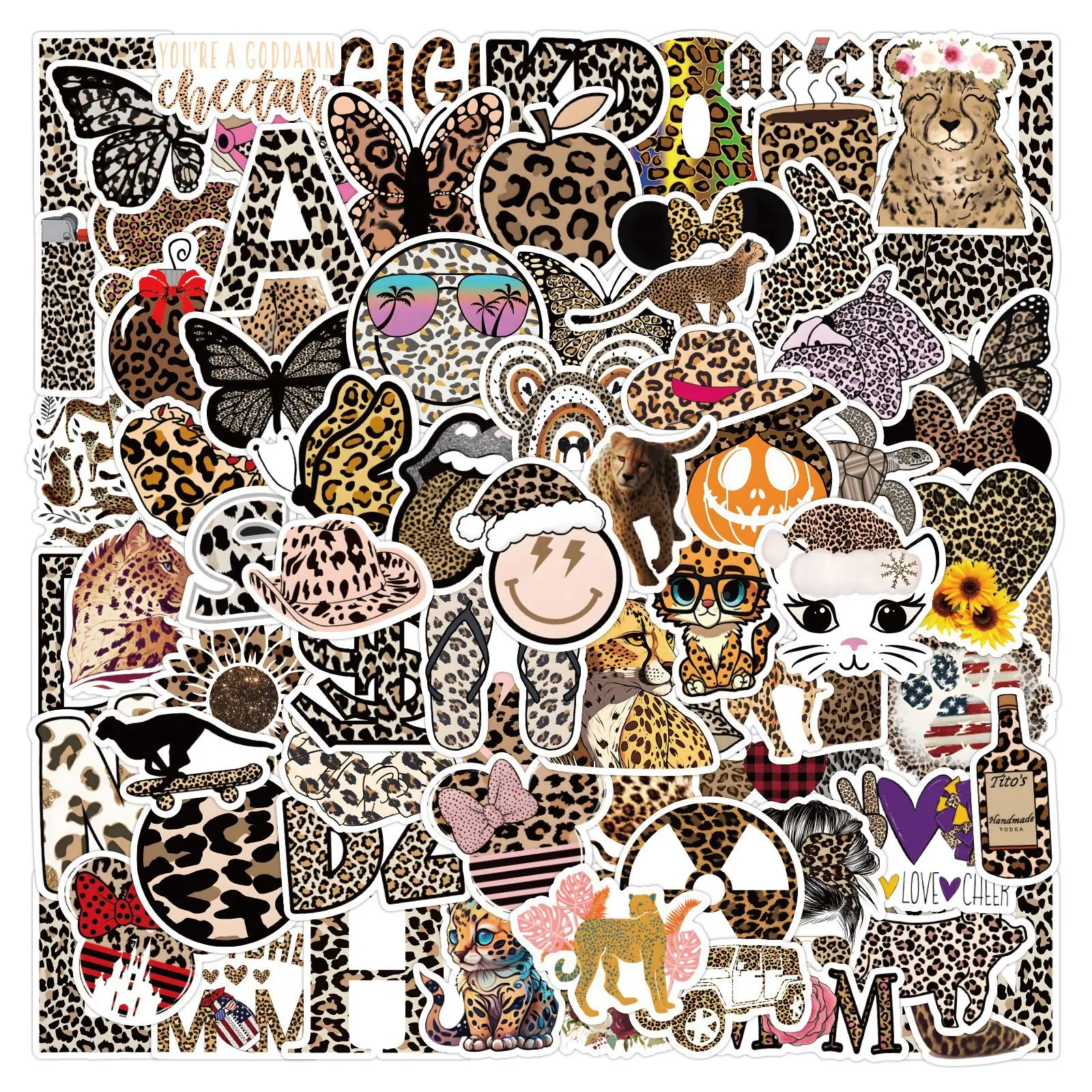 10/30/50/105Pcs Black and White Leopard Aesthetic Sticker For Snowboard Laptop Luggage Car Fridge DIY Styling Vinyl Sticker