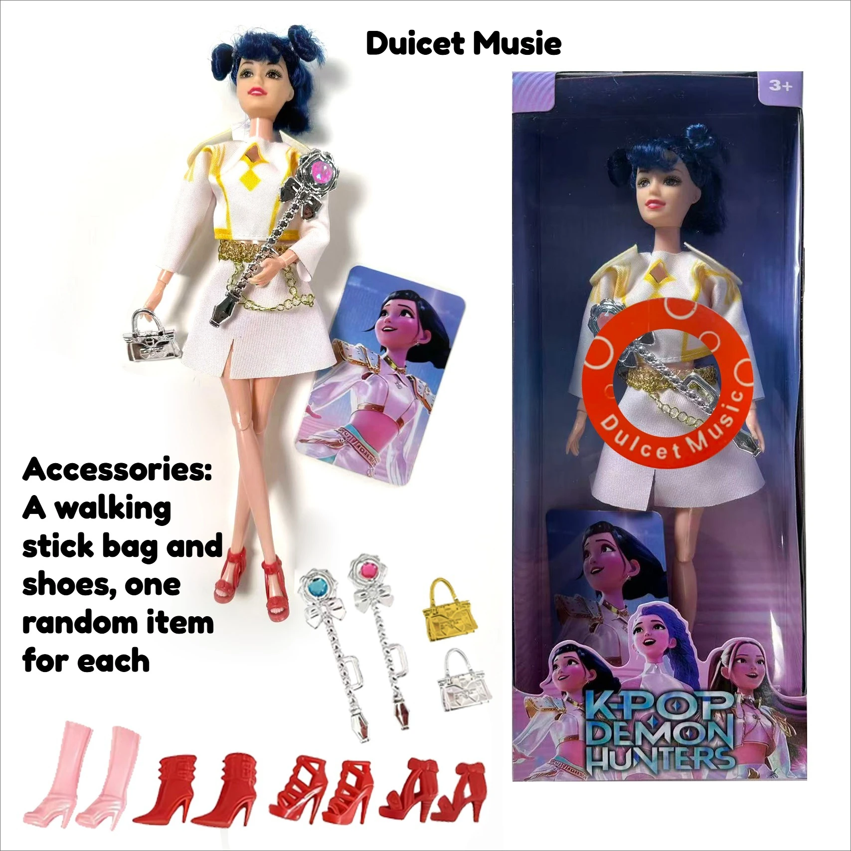 دمى مجموعة Hot Kpop Demon Hunter Girl - ميرا، رومي، زوي مع لعبة موسيقى أغنية موضوعية، هدية عيد ميلاد للفتيات