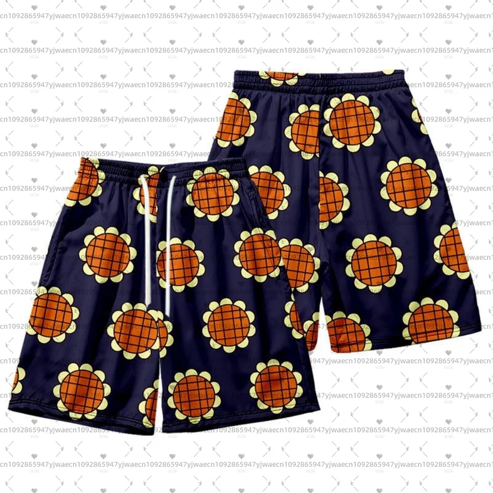 

Summer Men Board Shorts Anime Sunflower Print Vacation Trunks Drawstring Elastic Quick Dry Hawaiian Beach Shorts Men Clothing