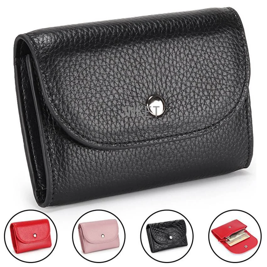 

Fashion Women Short Cow Leather Wallet Snap Fastener Purse Multifunction Coins Purse Card Holder Wallet