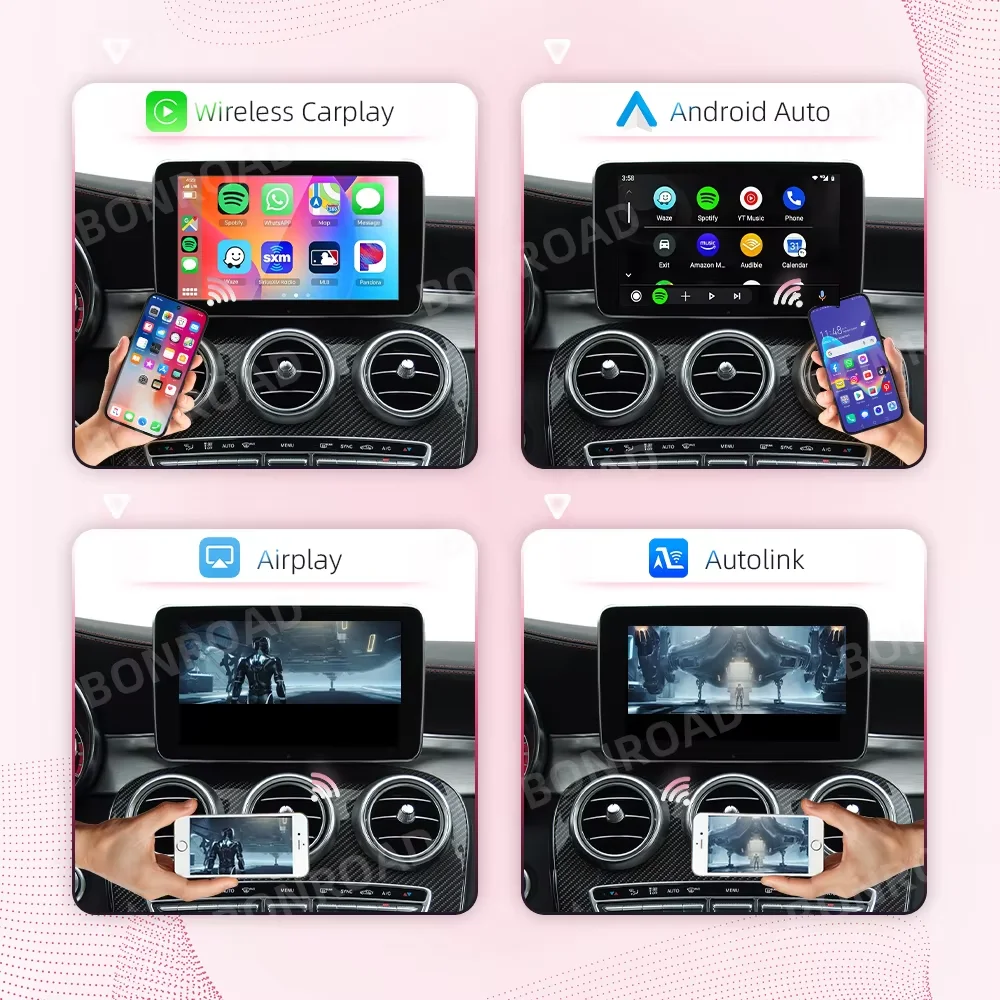 BONROAD Wireless CarPlay Android Auto Decoder Box Car Multimedia Retrofit Interface Fit Mercedes Benz A B C E CLA CLS GLA GLC GLK SLK ML GL With NTG5.0 Original Head Unit Support Wireless AirPlay Mirror Link Bluetooth GPS Upgrade Decoding Adapter