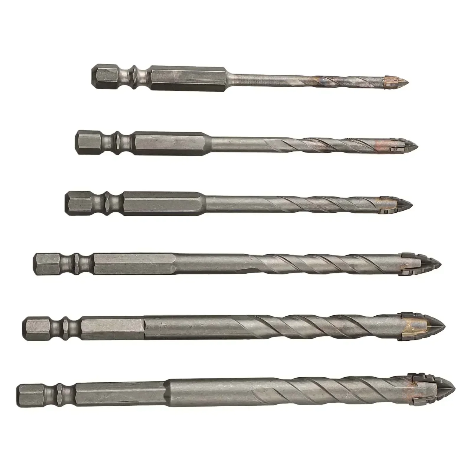 6pcs Four-Flute Eccentric Drill Drilling Glass Tile Punching Triangle Drill Bit 4/5/6/8/10/12 Eccentric Drill Toothed Drill Set