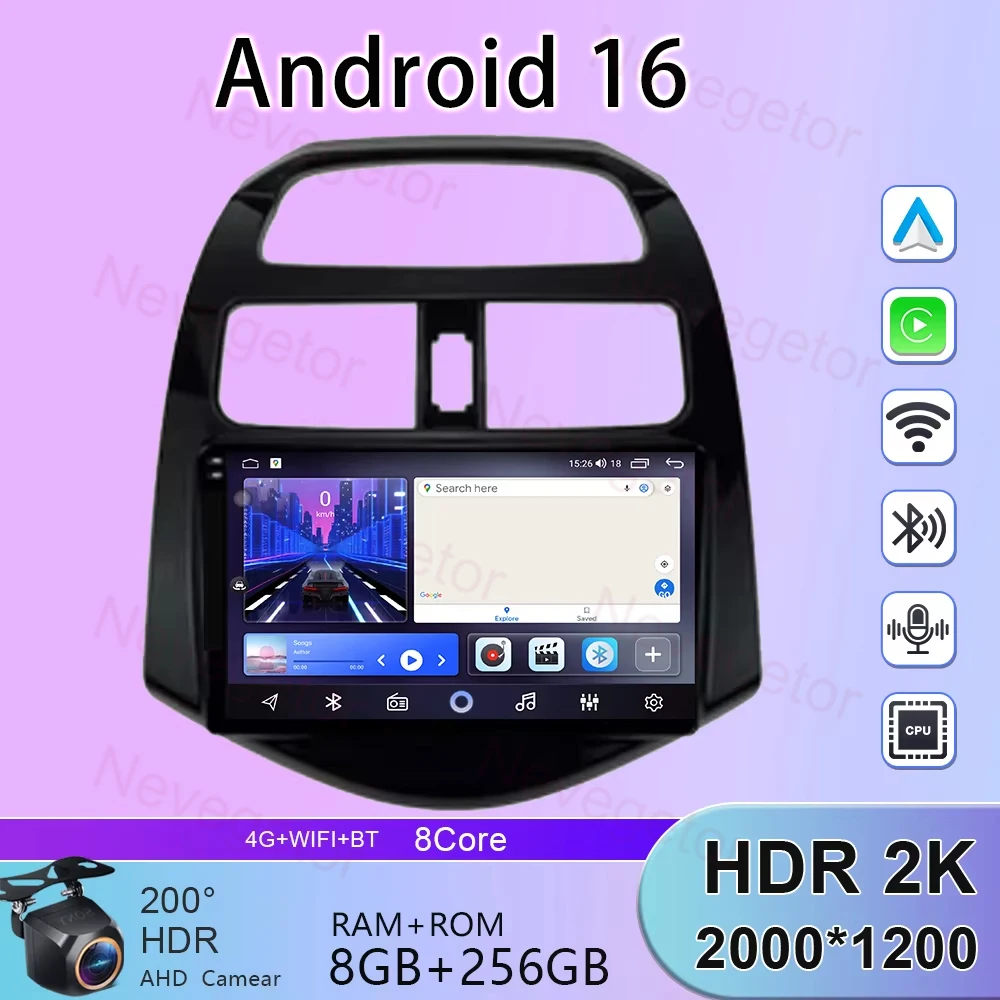 Android 15 Stereo DSP BT For Chevrolet Spark Beat Matiz Creative 2009-2016 QLED Autoradio Navigation Multimedia WIFI Car Radio