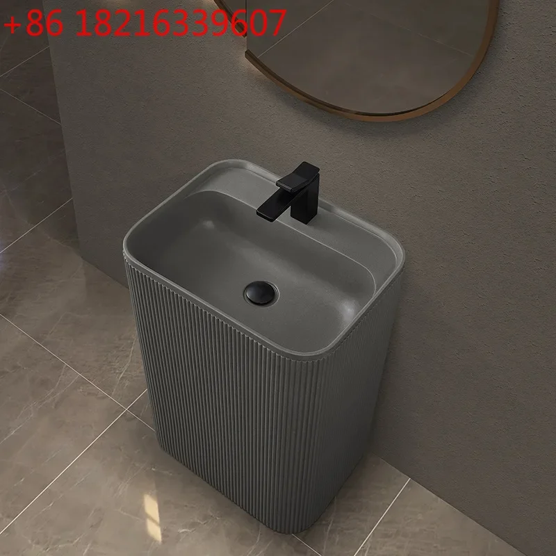 One-piece column basin, artificial stone ceramic single-hole wash basin, portable and practical