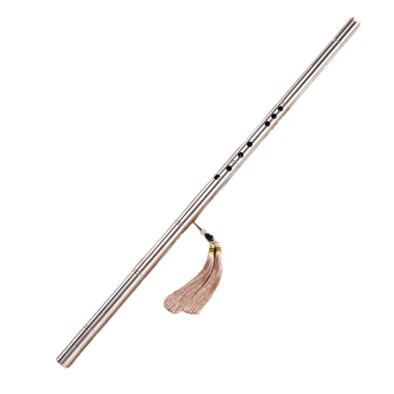 Stainless Steel Chinese Vertical Bamboo Flute Adult Beginners Flute Chinese Traditional Single Tube Flutes Instrument Ornaments