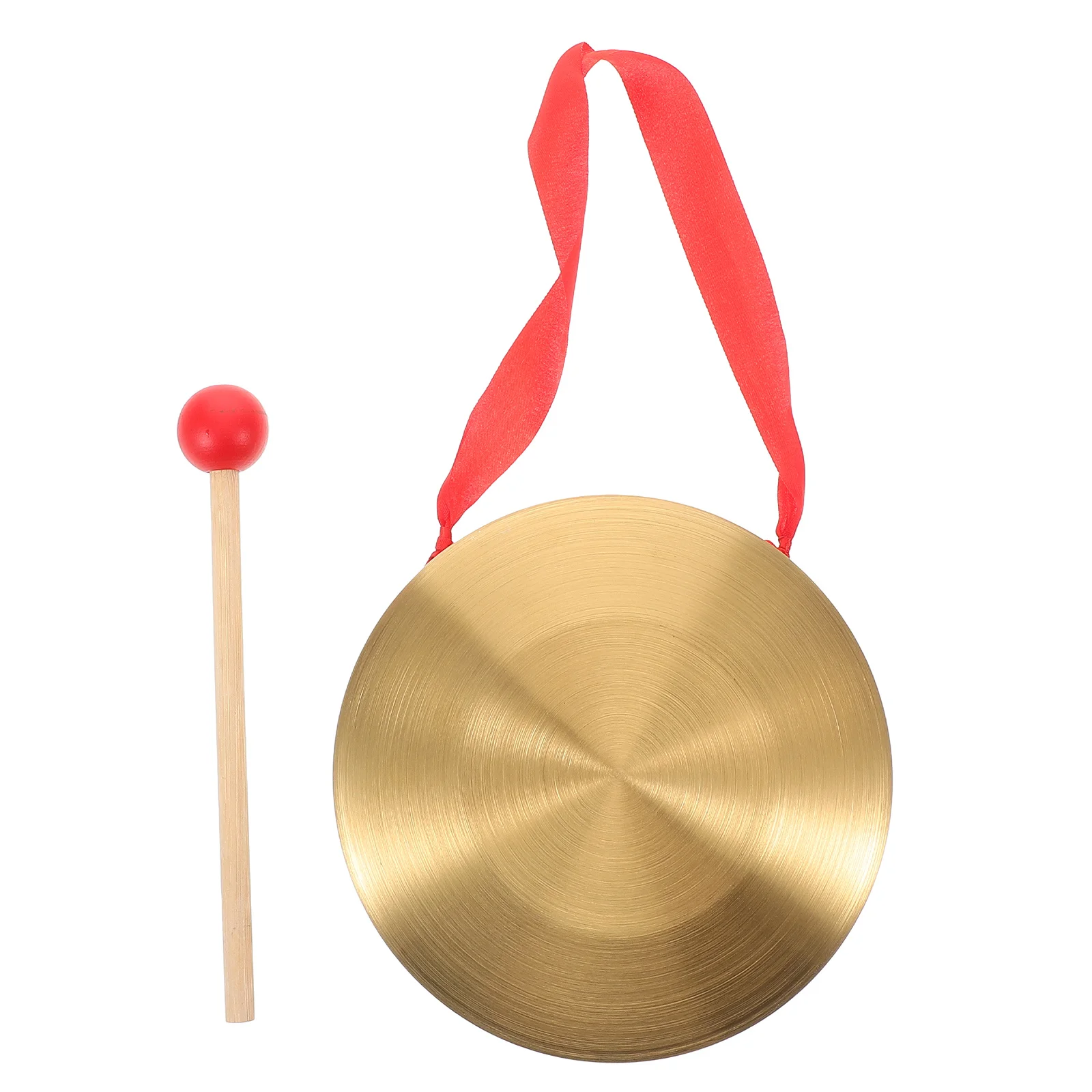 

Brass Gong Traditional Chinese Percussion Instrument Wooden Mallet Red Ribbon Stage Music Ensemble Decorative
