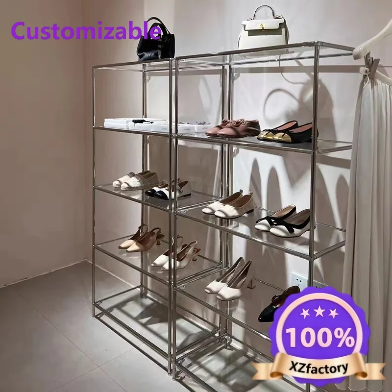Factory Direct 2026 Top RatedMedieval stainless steel shelf storage rack light luxury bookshelf multi-layer wall floor-to-ceilin