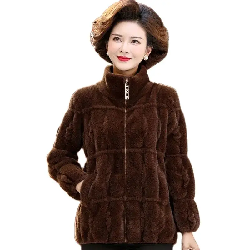 

Thickened Autumn Winter Imitation Mink Velvet Coat Female Foreign Fashion Fashion Young Mother Zipper Cardigan Fur Coat Tide