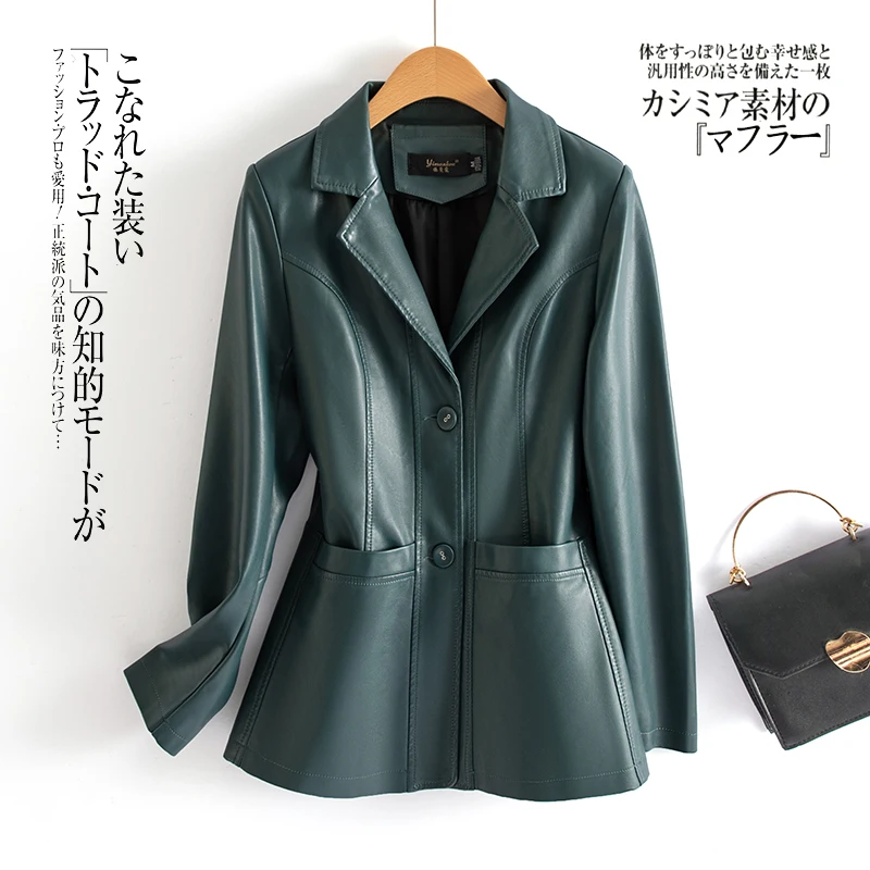 Spring Autumn Women's Leather Jacket 2026 New Solid Color Sheepskin Tops Slim Jacket Small Leather Blazer Coat Female Outerwear