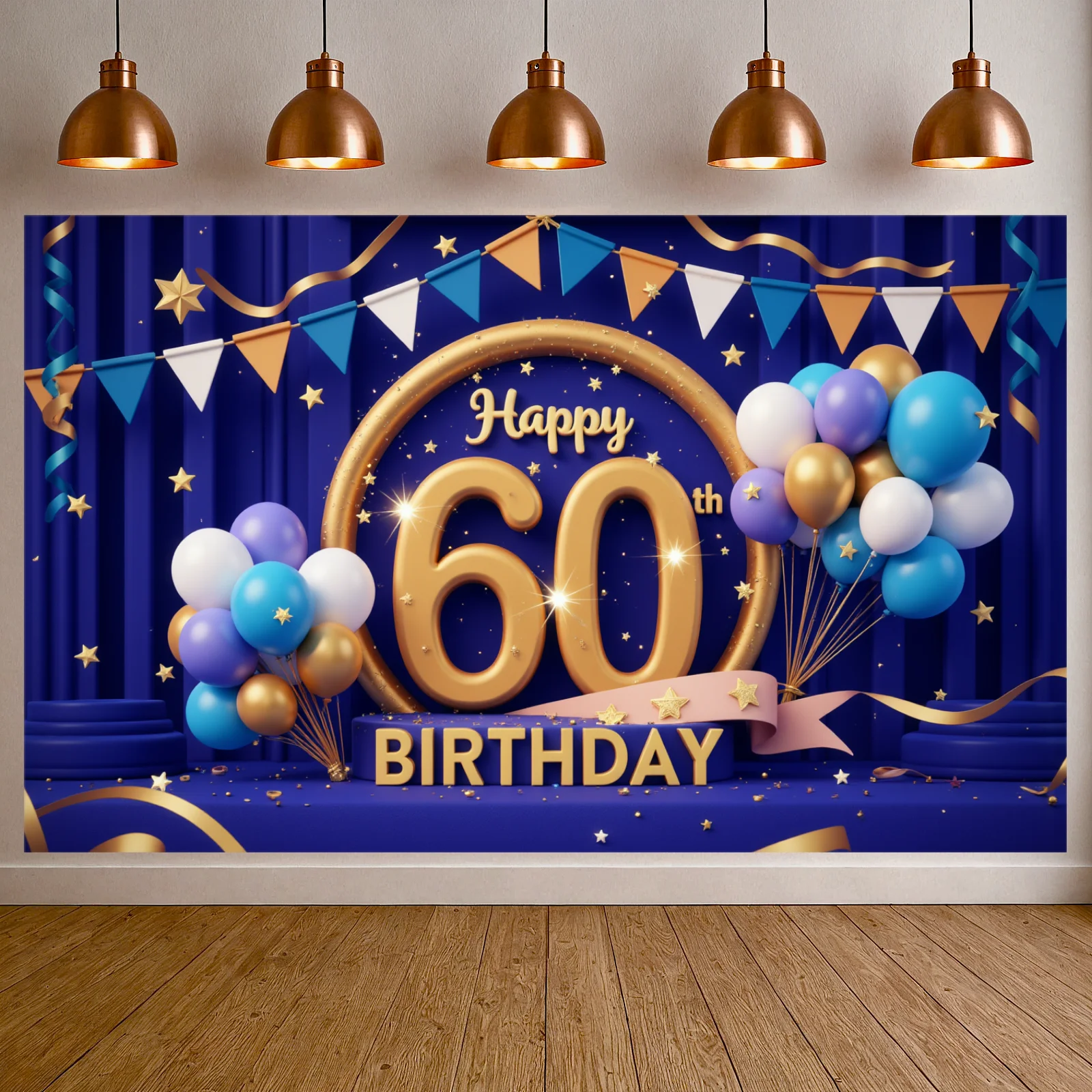 

Birthday Backdrop Ribbon Accent 60th Birthday Banner Party Celebration Display Multicolor Elements For Indoor Party Venue