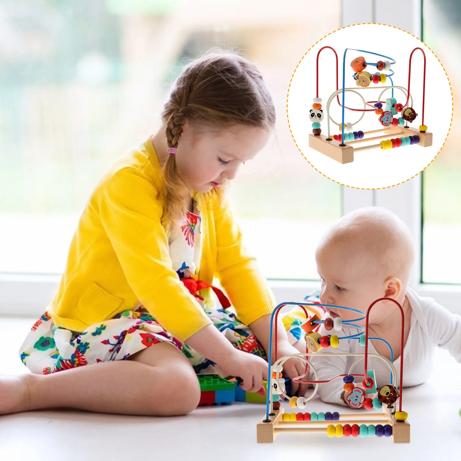 

1Set Animal Beaded Sensory Maze Roller Children Cognitive Training Early Education Plaything Bead Maze Toy