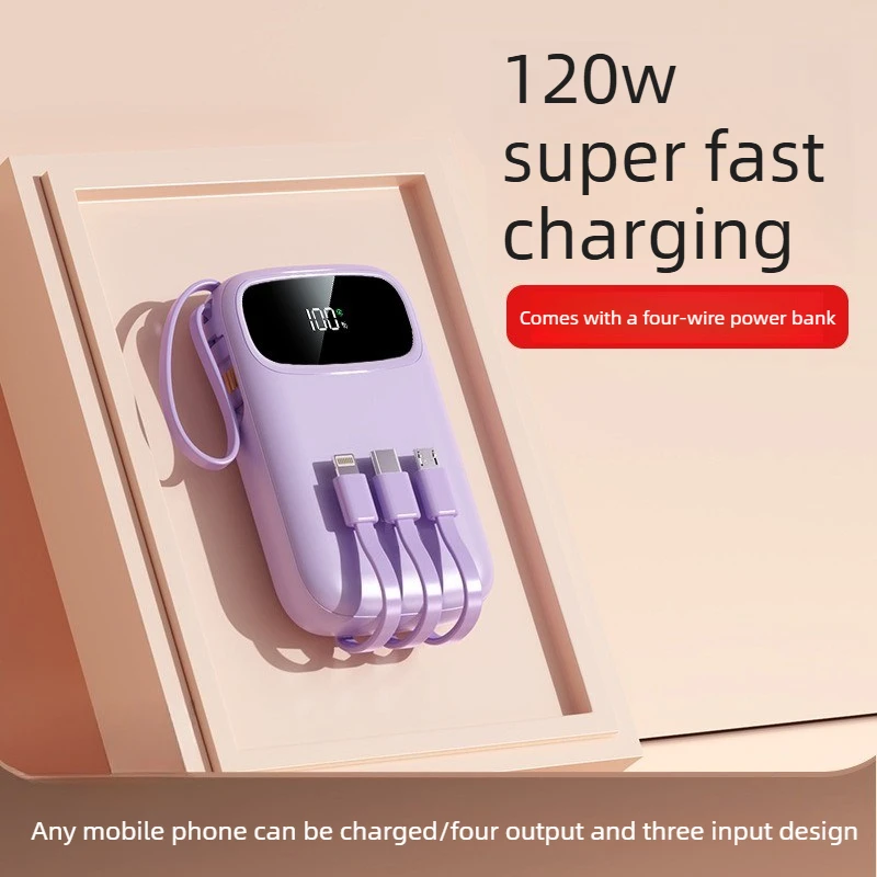 

10000mAh/20000mAh 120W Power Bank Built-In Retractable USB-C & Lightning Cable for iPhone 16 Samsung S25 Xiaomi