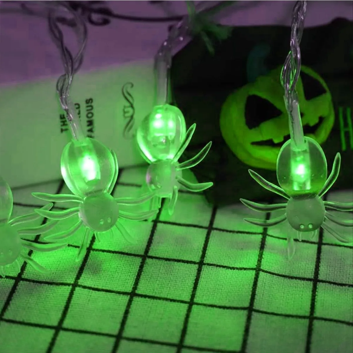 Pop 1pc 20 LED Halloween Spider String Lights Battery Powered Horror Hanging Decorative Lamp For Home Bedroom Halloween Decorati