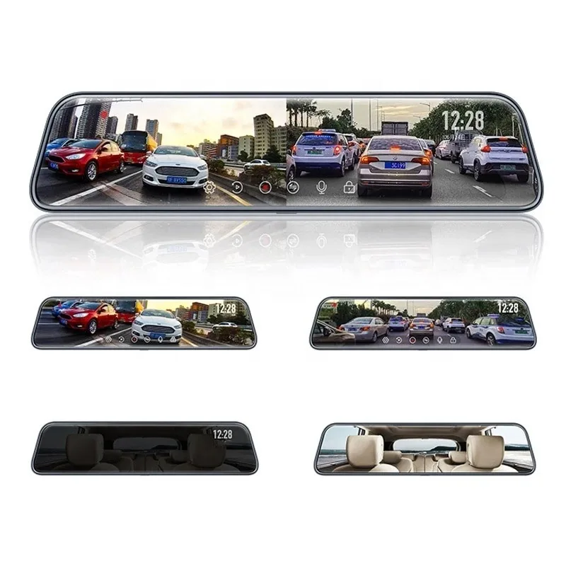 12 Inch HD 1440P WiFi Video Recorder Three Lens Rearview Mirror Dash Cam Full Screen Reversing Image GPS Recording Car Camera