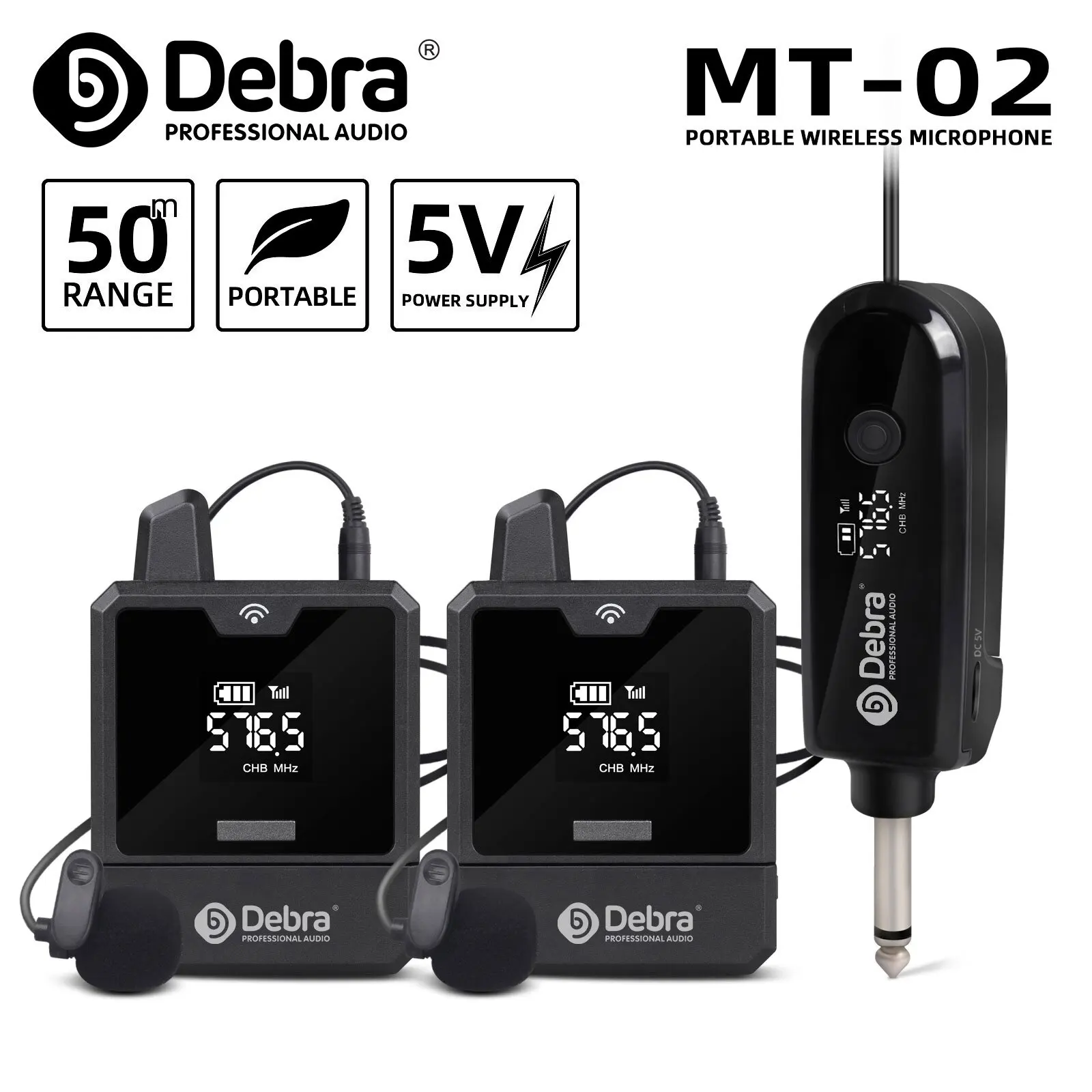 

Debra MT-20 UHF Portable Wireless Lavalier Microphone System With Audio Monitor 50M Range For Interview Vlog Live Recording