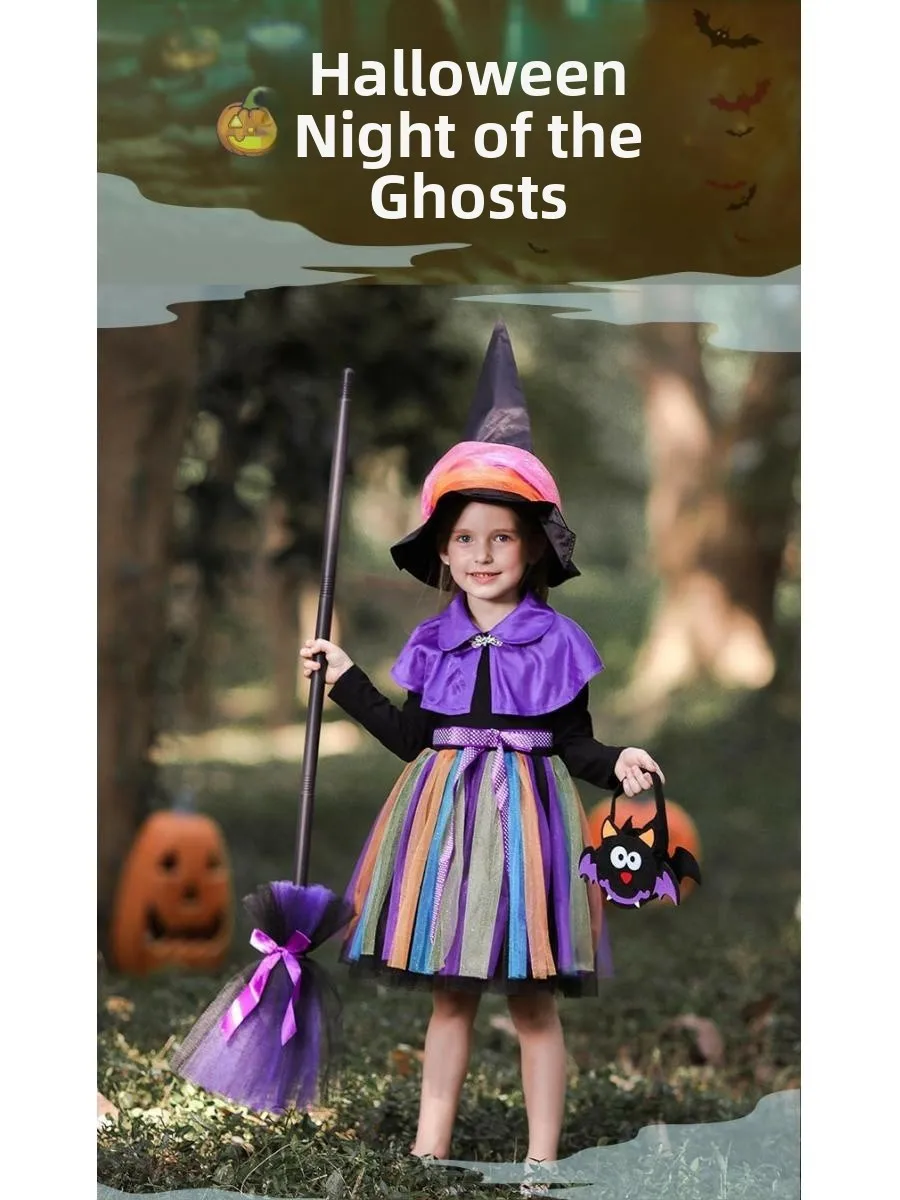 زي هالوين للأطفال، فستان ساحرة للفتيات، زي حفلات وأداء مسرحي للأميرات، ملابس تنكرية للأطفال
