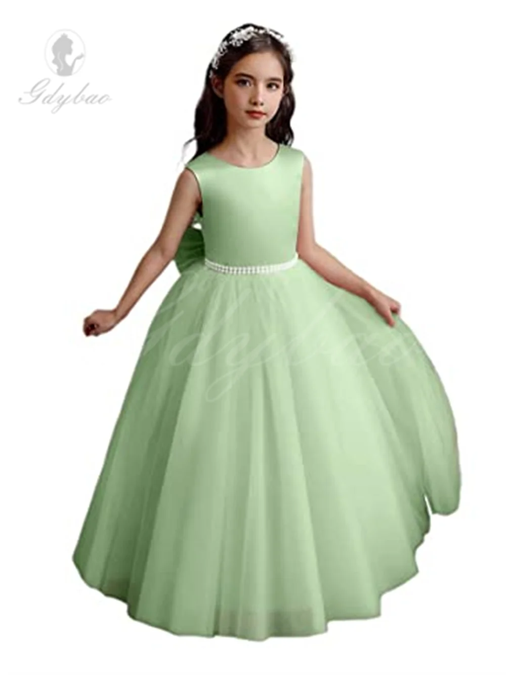 Vestido de tule com flor de tule para meninas, vestido de baile com pérolas, vestido de cetim princesa para aniversário infantil