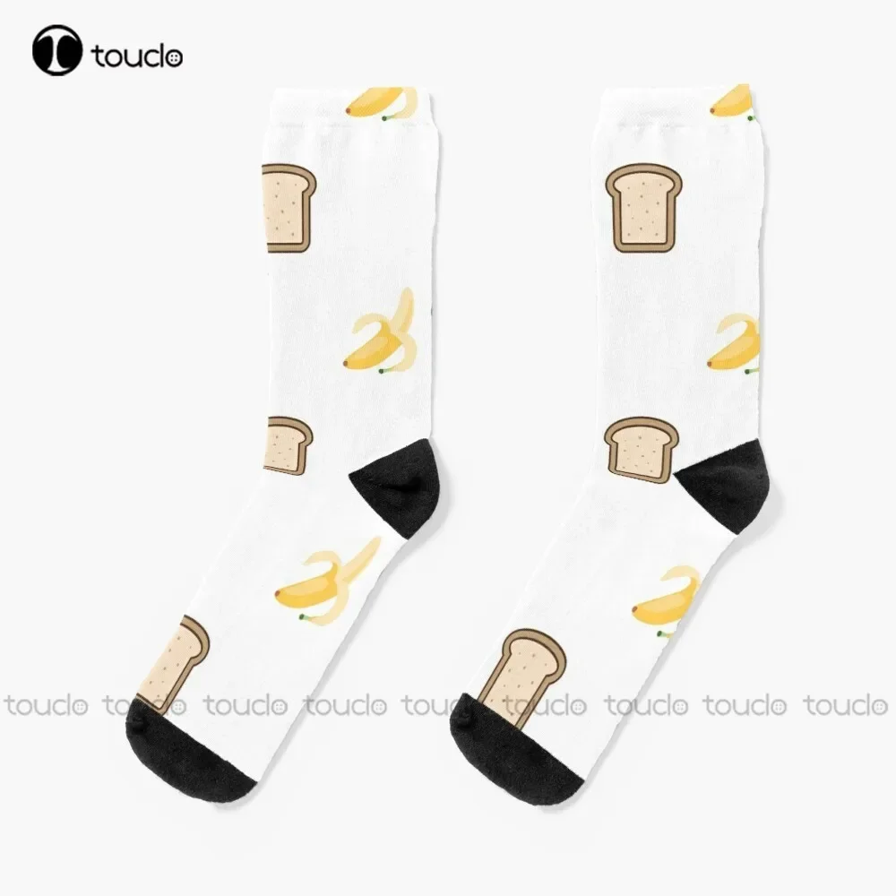 

Banana And Bread Socks High Socks Women Cartoon Comfortable Best Girls Sports Street Skateboard Socks 360° Digital Print Retro