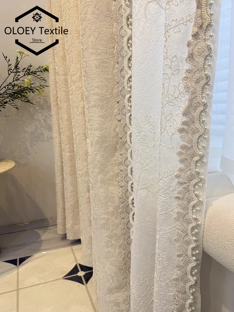 Luxury French Cream Lily of the Valley Chenille Blackout curtains for Living Room Bedroom American Light Luxury Custom Drapes