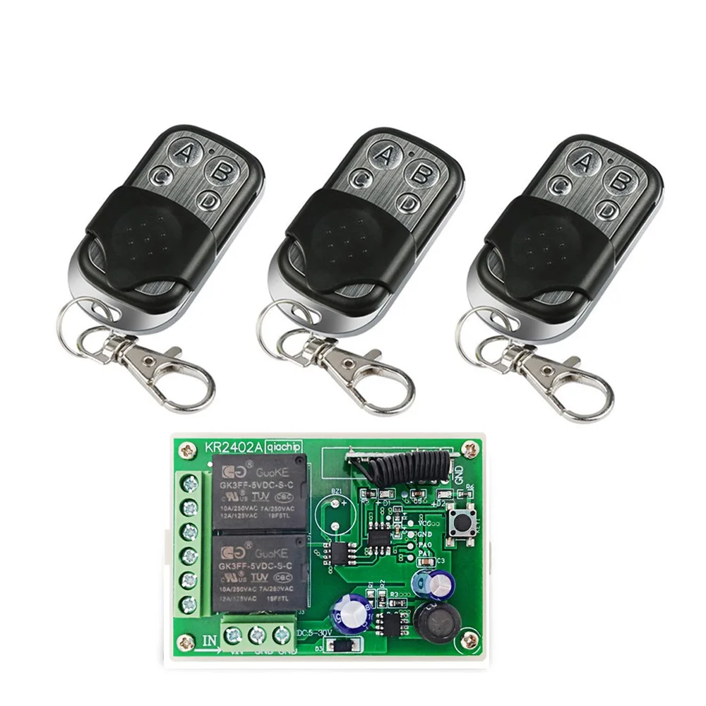 

QIACHIP 433Mhz Wireless Remote Control Switch DC 6V 12V 24V 2CH Relay Receiver Module and RF Transmitter Remote Control Garage