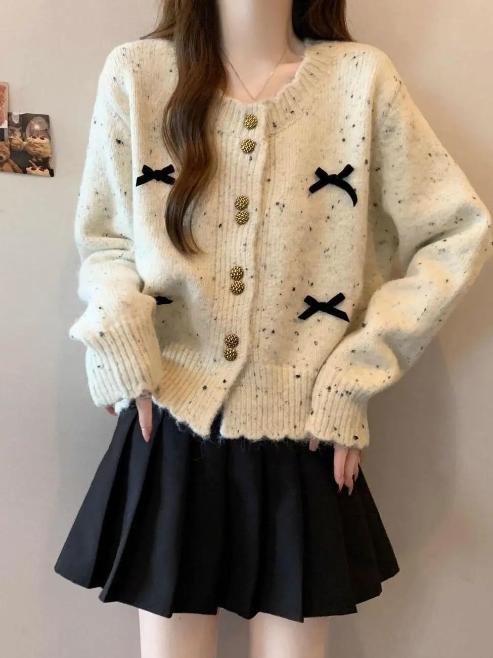 Sweet  Knot Long Sleeve Knitted Sweater Women's Autumn Winter Soft Style Elegant Ageless Top High Quality Fashion