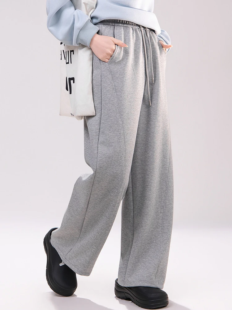 

Серые повседневные свободные спортивные брюки для женщин, весенние струящиеся брюки для прогулок, с высокой талией, эластичные, из смесового хлопка, прямого кроя