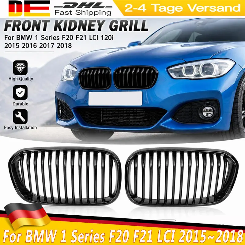 Griglia a doppia barra per paraurti anteriore nera lucida, griglie da corsa per BMW Serie 1 F20 F21 LCI 120i 2015~2018, griglie di ricambio