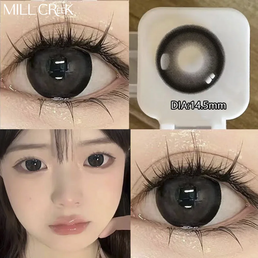 MILL CREEK 1 Pair Colored Contact Lenses for Eyes Myopia Prescription Natural Black Eyes Lenses with Lenses Case Fast Shipping