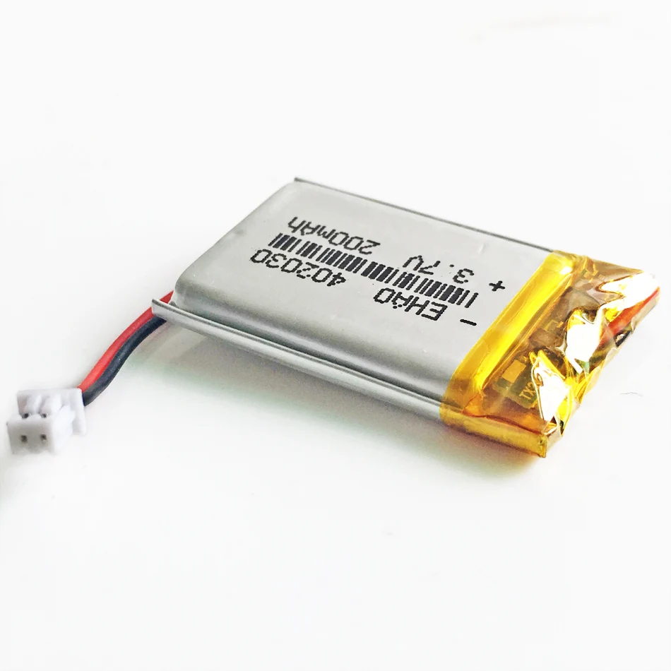 Akumulator litowo-polimerowy LiPo 3,7 V 200 mAh 402030   + Wtyczka JST 1,25 mm 2pin do kamery MP3 Bluetooth GPS Część elektroniczna