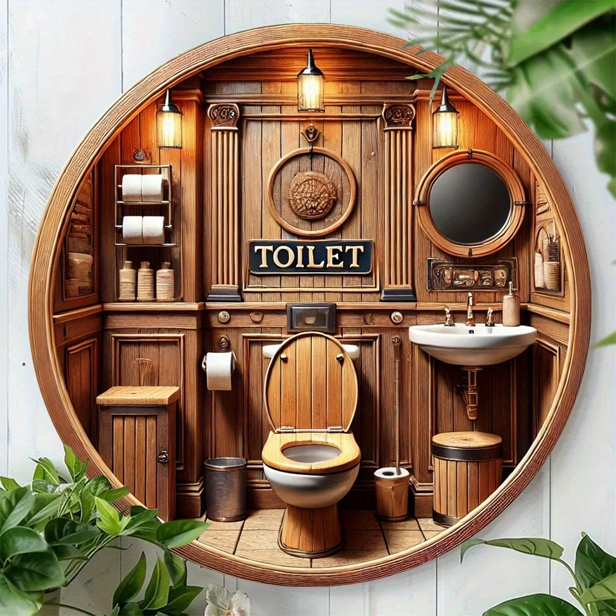 لوحة لافتة مرحاض خشبية مستديرة 8 بوصة ثنائية الأبعاد لمطعم بار مقهى فنية لتزيين الحائط للحفلات العائلية والمهرجانات #3
