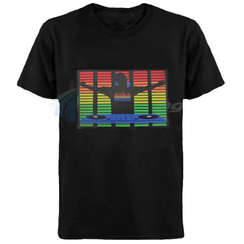 Wireless ROCK Guitar Light Up LED El Panel T Shirt  Sound Activated Flashing El Panel T-shirt