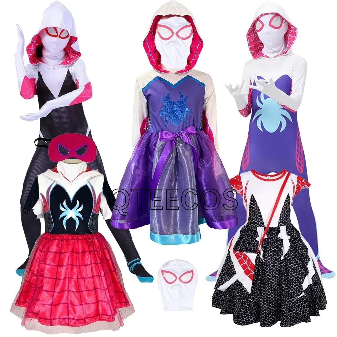 

Gwen Stacy Cosplay Ghost Spider man Costume Bodysuit Women Adult Kid Halloween Superhero Fantasy Dress Up Outfits