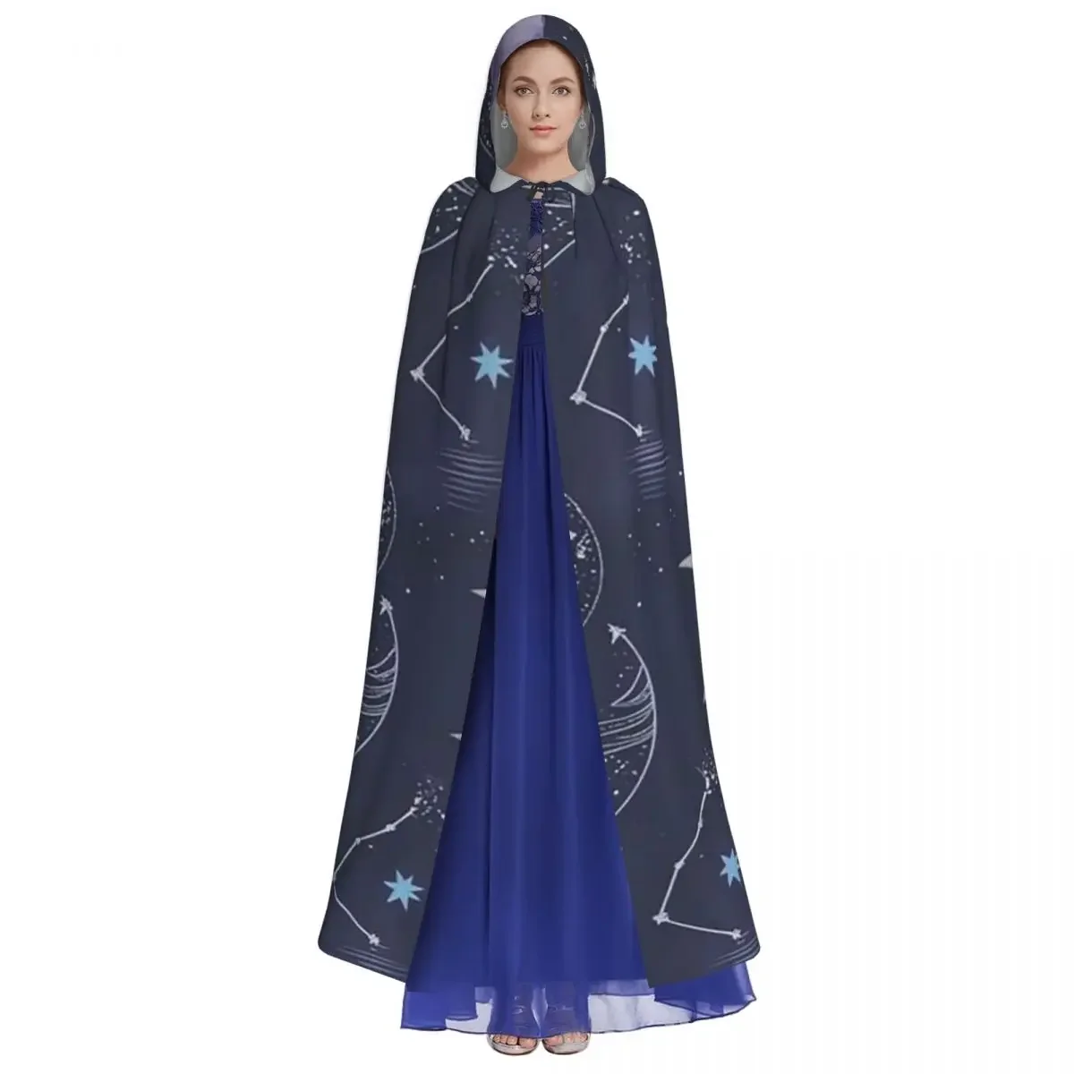 الأبراج الكونية عباءة طويلة مقنعين الساحرة القرون الوسطى زي تأثيري كيب هالوين معطف الكبار للجنسين