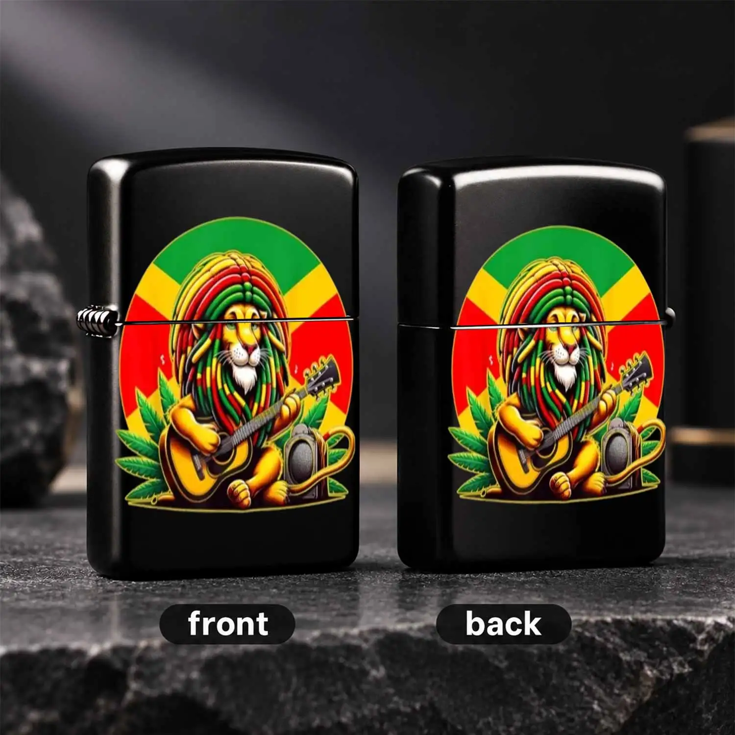 Rasta Reggae Lion Guitar Design Lighter, Cool Rastafari Red Yellow Green Striped Dreadlock Lion Pattern, Portable Decorative Lighter For Outdoor Camping Travel Daily Use, Unique Reggae Culture Themed Gift Forlovers Rast A Humorous And Inter