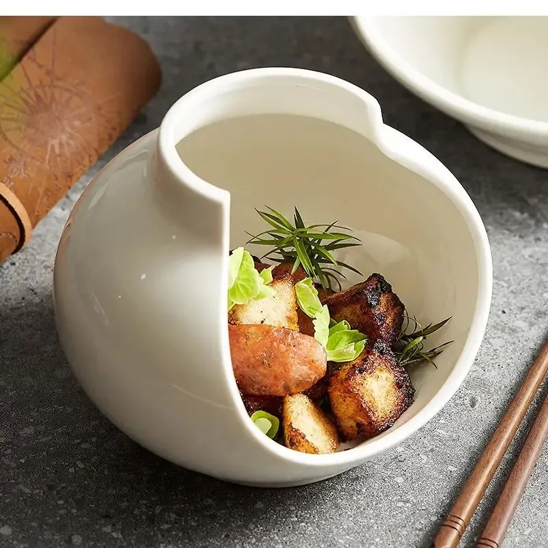 White Irregular Tableware Ceramic Plate Dry Ice Restaurant Artistic Conception Cold Dish Bowl Art Decoration