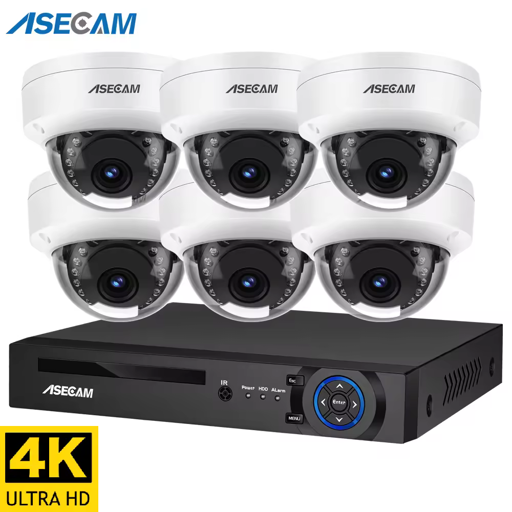 מערכת מצלמות אבטחה ASECAM 8MP 4K IK10 עמידה בפיצוץ חיצונית POE Dome זיהוי אדם מצלמת מעקב CCTV ערכת Xmeye