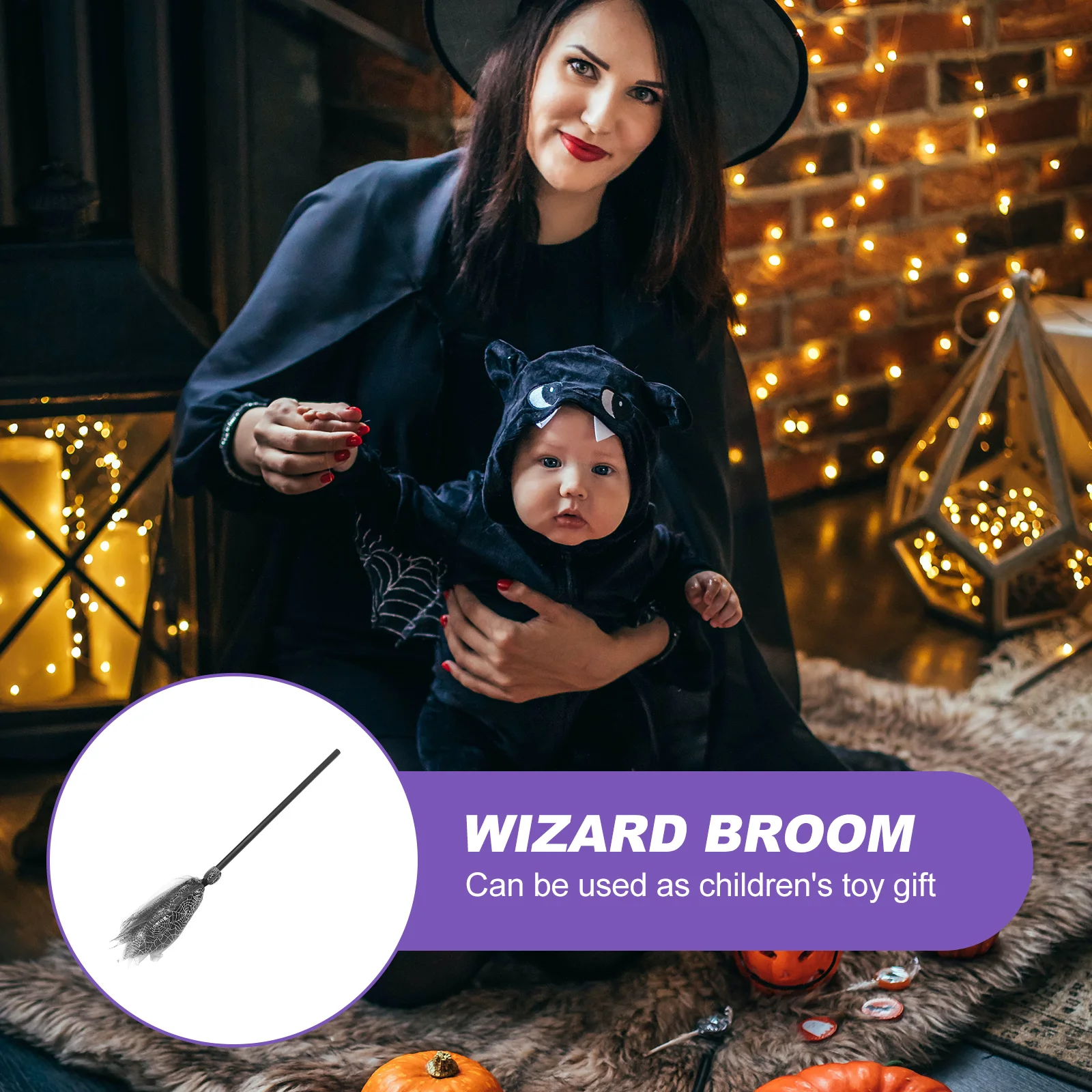 Spider Web Yarn Broom Halloween Besom Witch Prop Ghost Costume Gauze Kids Toys Set Party