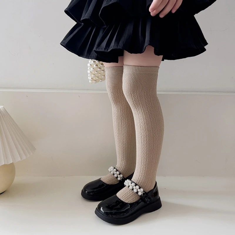 1 Pair Cotton Stockings Kids Over the Knee Socks for School Daily Comfortable and Warm Girls Knee High Socks Solid Color