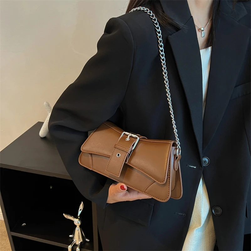 Solid color Women Chain Shoulder Side Bag Small PU Leather Handbag And Wallet Vintage Luxury Brand Lady Flap Crossbody Sling Bag